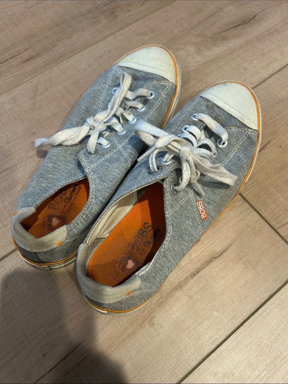 Skechers BOBS Grey Canvas Low-Top Sneakers with Orange Insole 8.5